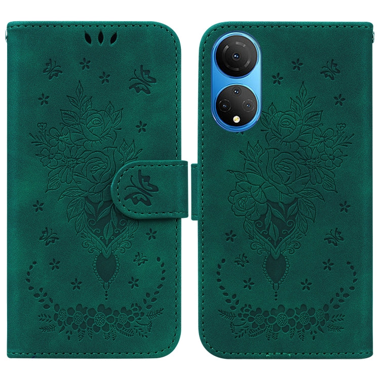 For Honor X7 Butterfly Rose Embossed Leather Phone Case