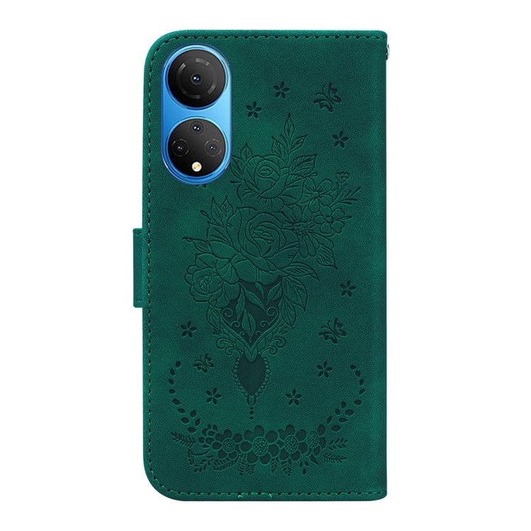 For Honor X7 Butterfly Rose Embossed Leather Phone Case