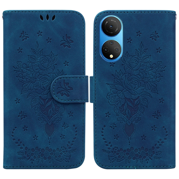 For Honor X7 Butterfly Rose Embossed Leather Phone Case