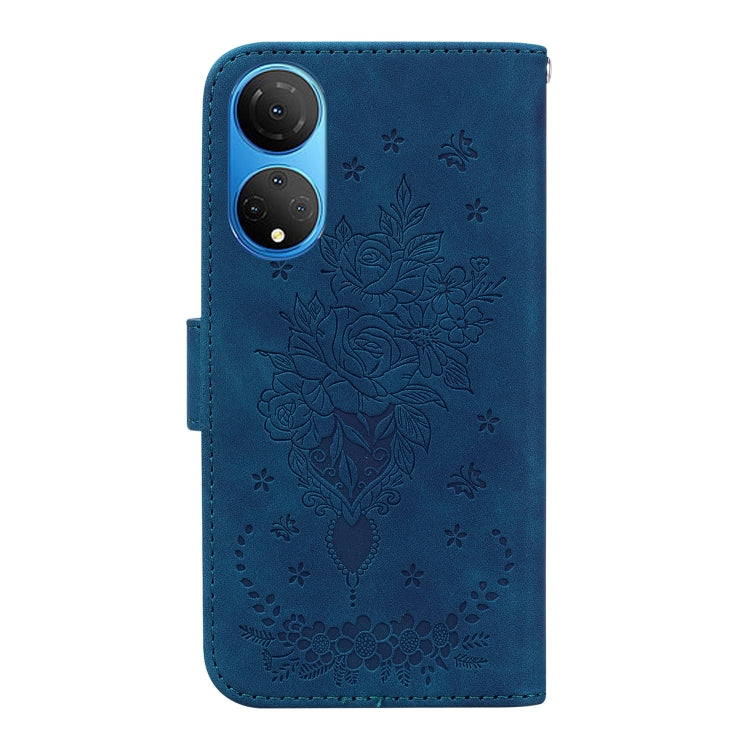 For Honor X7 Butterfly Rose Embossed Leather Phone Case