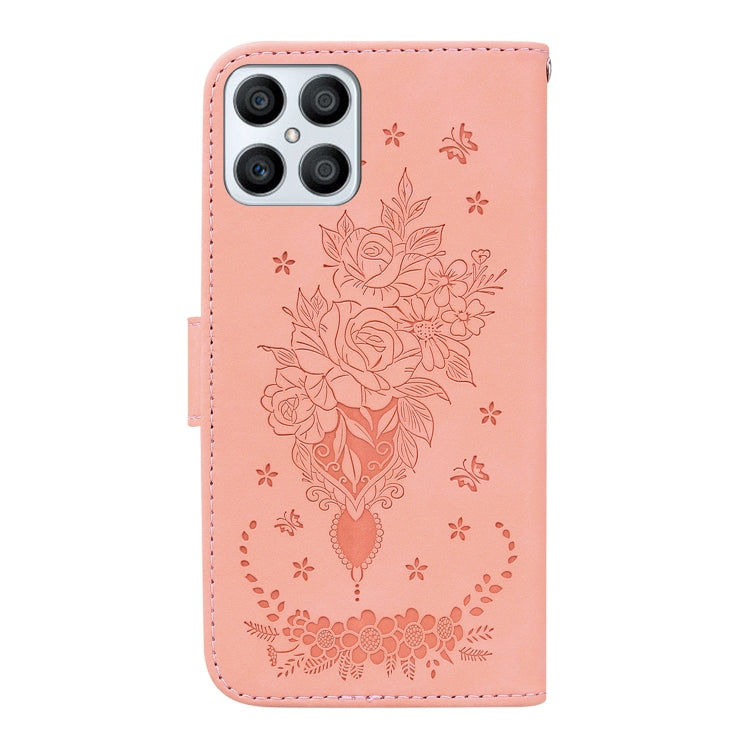 For Honor X8 Butterfly Rose Embossed Leather Phone Case