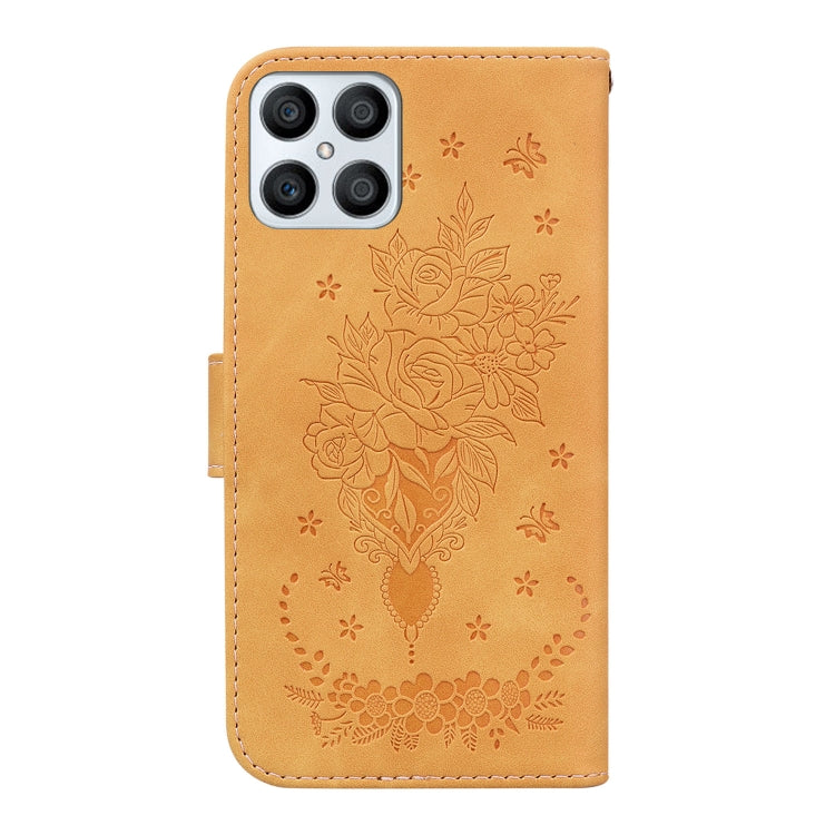 For Honor X8 Butterfly Rose Embossed Leather Phone Case