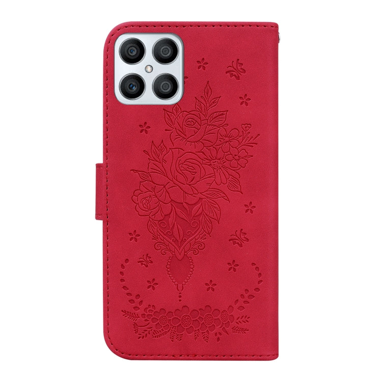 For Honor X8 Butterfly Rose Embossed Leather Phone Case