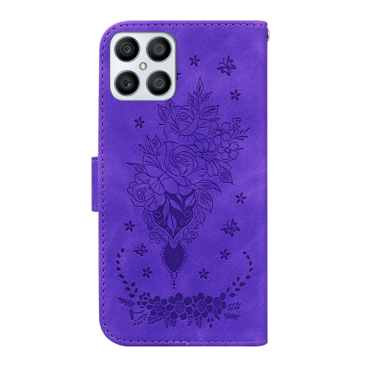 For Honor X8 Butterfly Rose Embossed Leather Phone Case