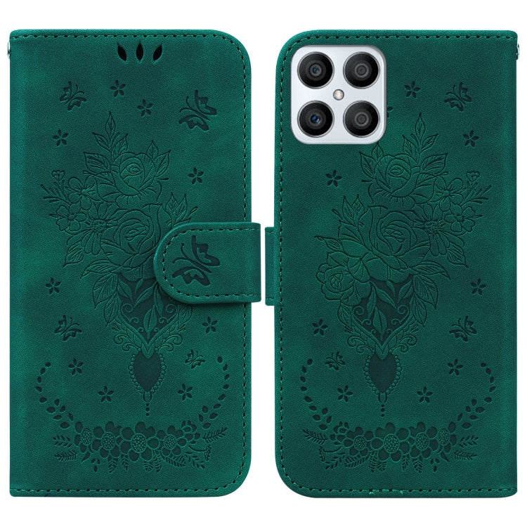 For Honor X8 Butterfly Rose Embossed Leather Phone Case