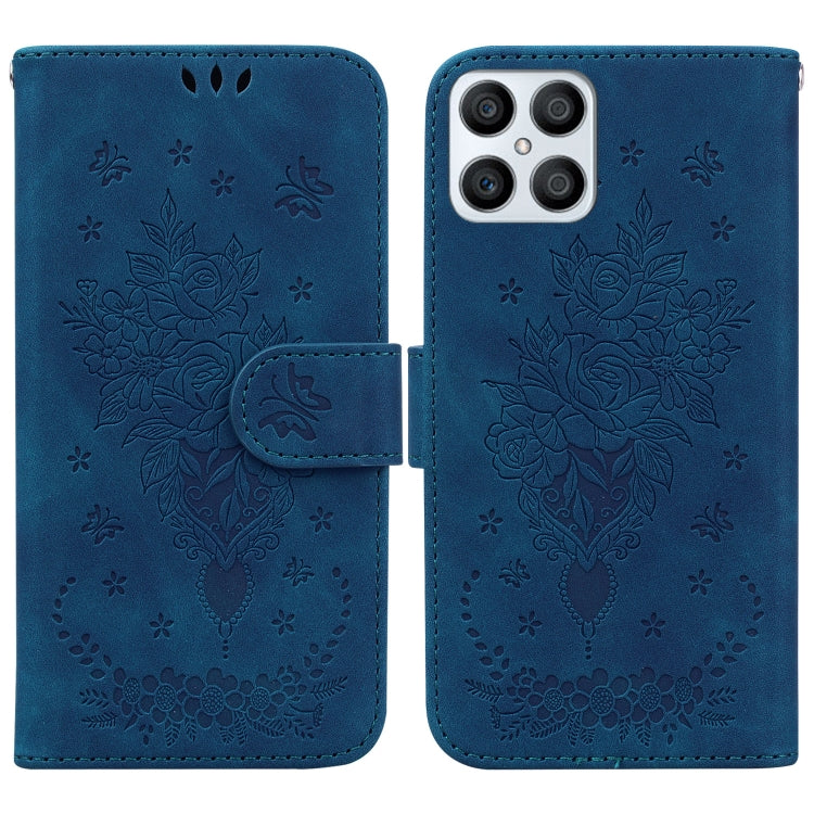 For Honor X8 Butterfly Rose Embossed Leather Phone Case