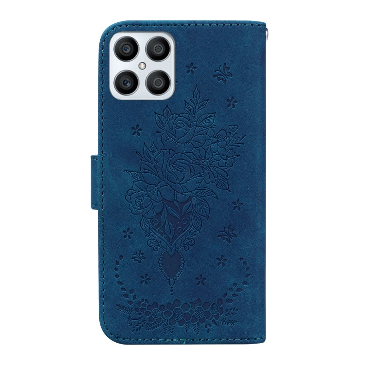For Honor X8 Butterfly Rose Embossed Leather Phone Case