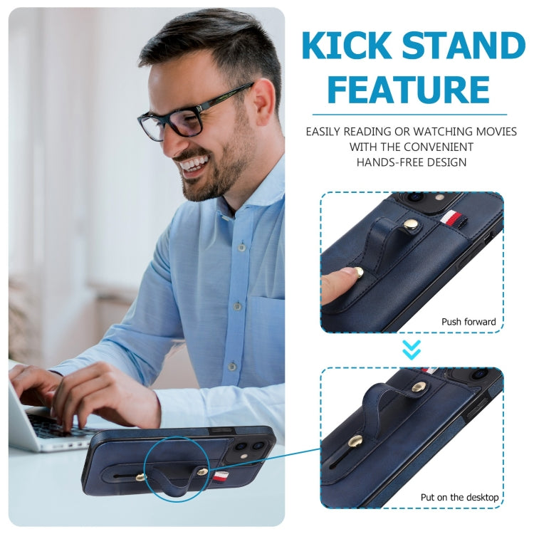 For iPhone 13 mini Wristband Kickstand Wallet Leather Phone Case