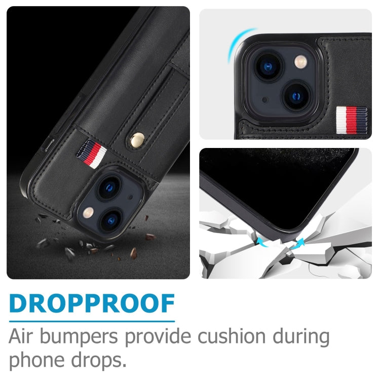 For iPhone 13 Wristband Kickstand Wallet Leather Phone Case