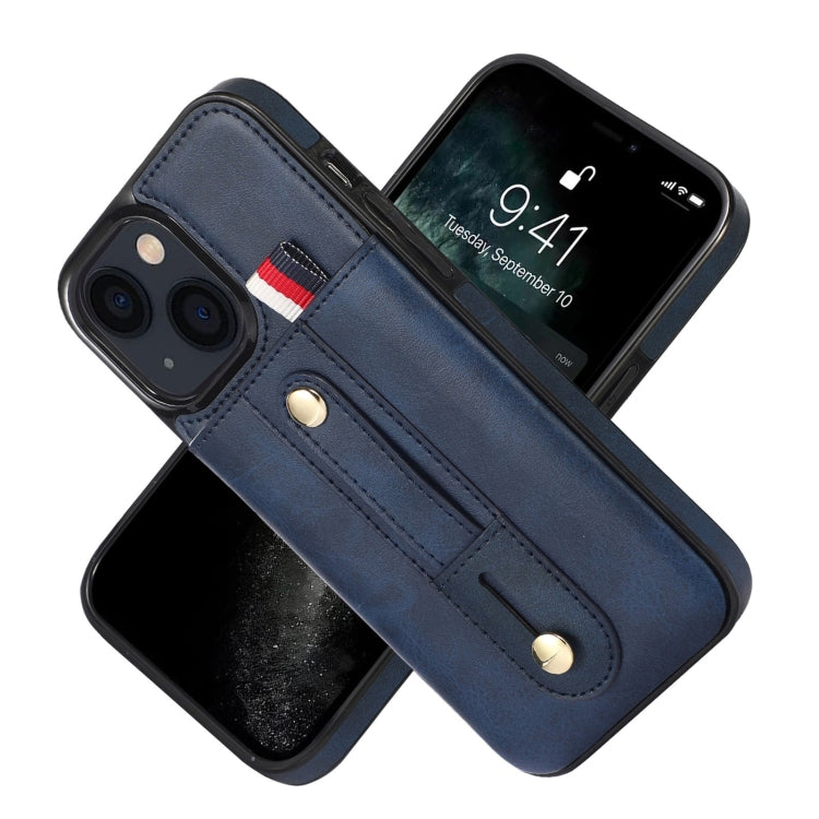 For iPhone 13 Wristband Kickstand Wallet Leather Phone Case