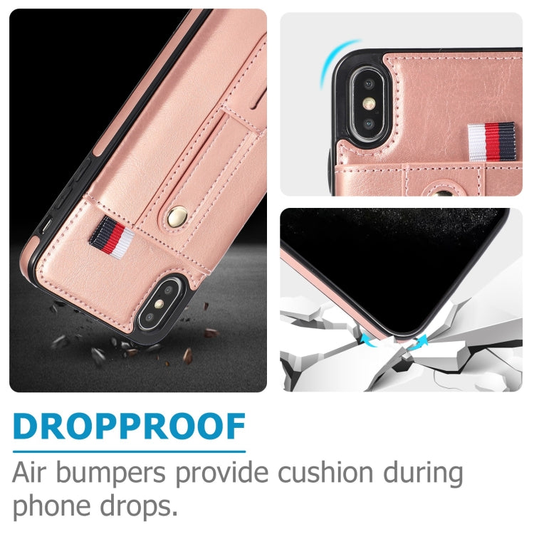 For iPhone X / XS Wristband Kickstand Wallet Leather Phone Case