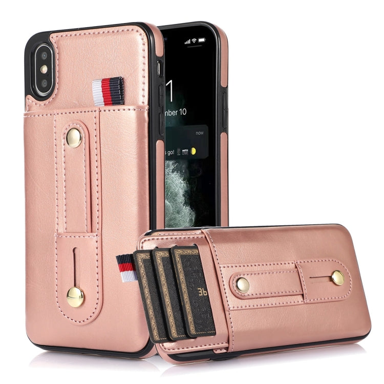 For iPhone XS Max Wristband Kickstand Wallet Leather Phone Case