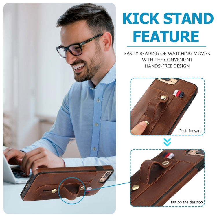 Wristband Kickstand Wallet Leather Phone Case For iPhone 7 Plus / 8 Plus