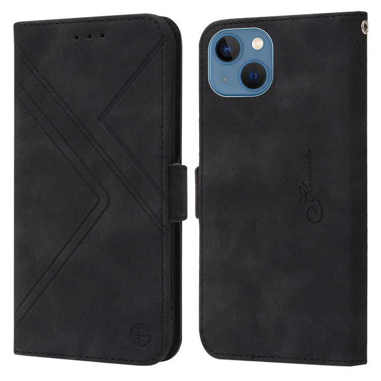 For iPhone 14 Plus RFID Geometric Line Flip Leather Phone Case