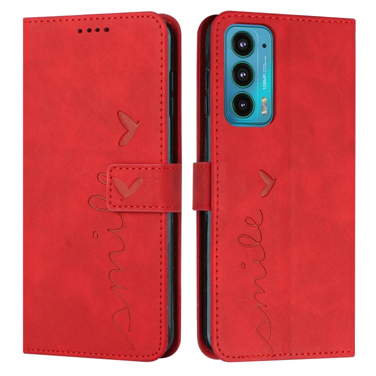For Motorola Edge 20 Skin Feel Heart Pattern Leather Phone Case