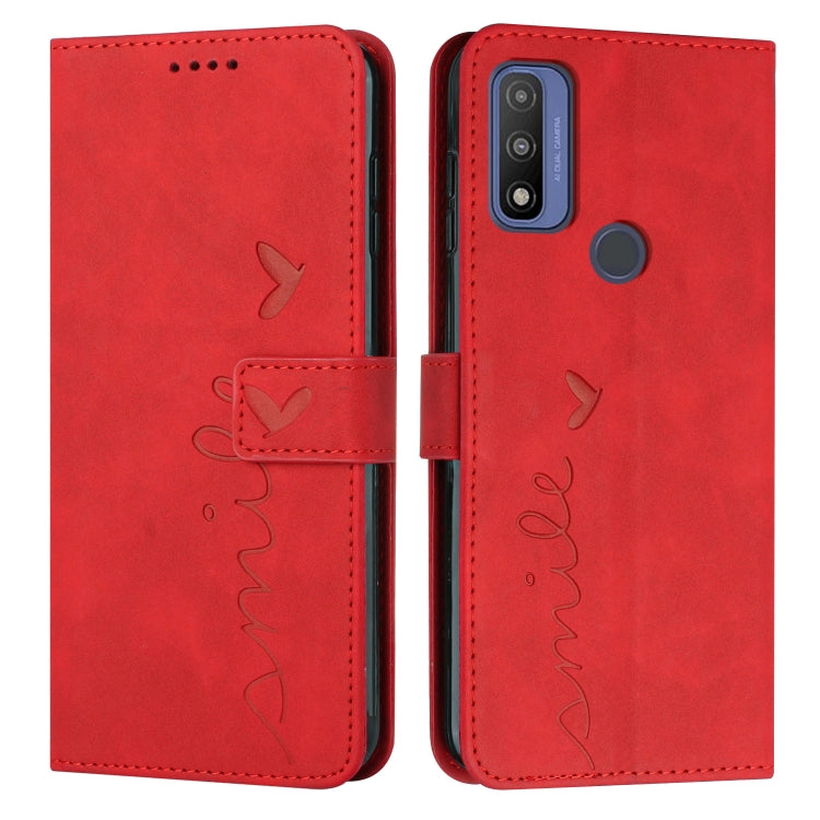 For Motorola G Pure Skin Feel Heart Pattern Leather Phone Case
