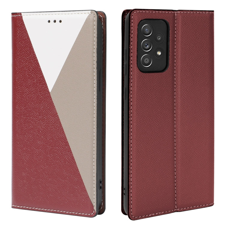 For Samsung Galaxy A72 5G / 4G 3-Splicing Flip Microfiber Leather Phone Case