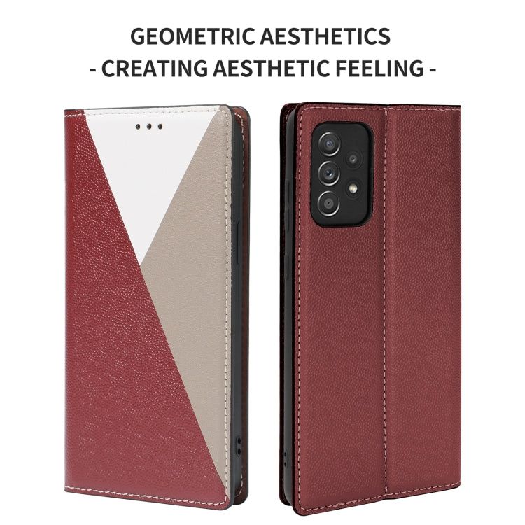 For Samsung Galaxy A72 5G / 4G 3-Splicing Flip Microfiber Leather Phone Case