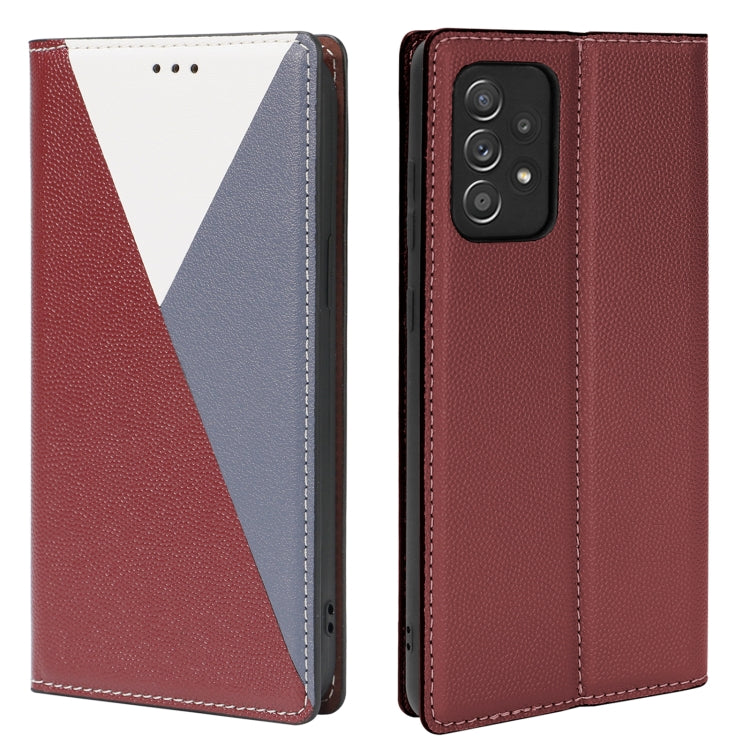 For Samsung Galaxy A72 5G / 4G 3-Splicing Flip Microfiber Leather Phone Case