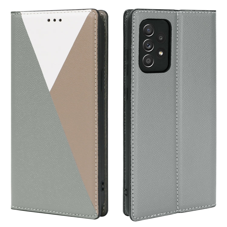 For Samsung Galaxy A72 5G / 4G 3-Splicing Flip Microfiber Leather Phone Case