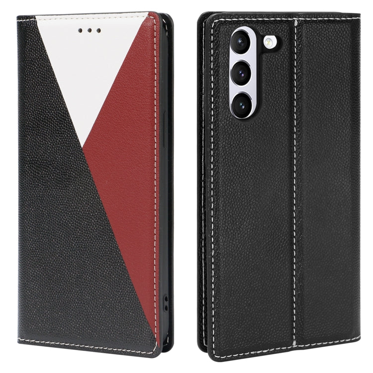 For Samsung Galaxy S21 5G 3-Splicing Flip Microfiber Leather Phone Case