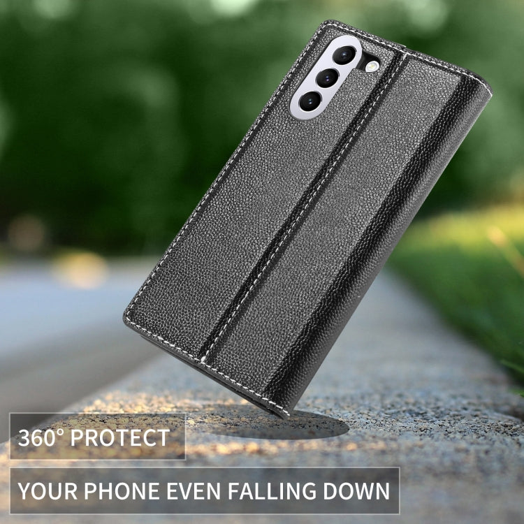 For Samsung Galaxy S21 5G 3-Splicing Flip Microfiber Leather Phone Case