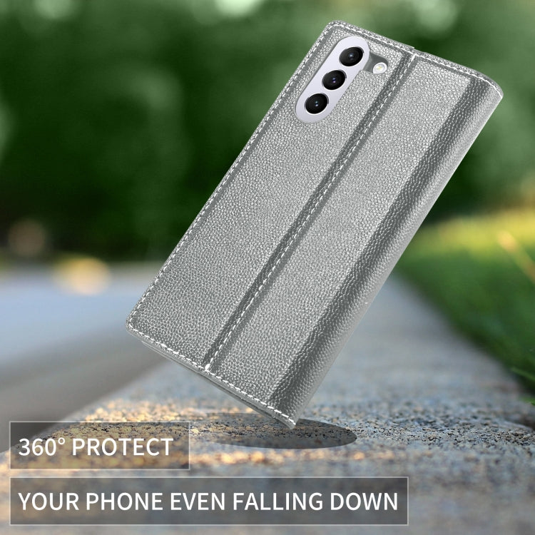 For Samsung Galaxy S21 5G 3-Splicing Flip Microfiber Leather Phone Case