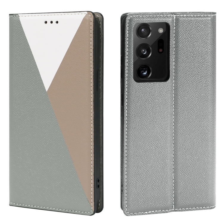 For Samsung Galaxy S21 Ultra 5G 3-Splicing Flip Microfiber Leather Phone Case