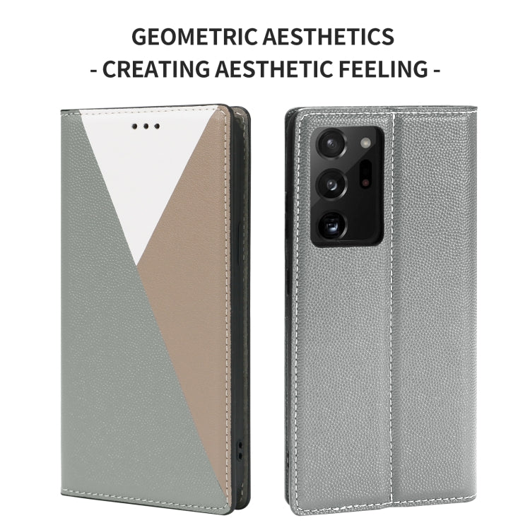 For Samsung Galaxy S21 Ultra 5G 3-Splicing Flip Microfiber Leather Phone Case