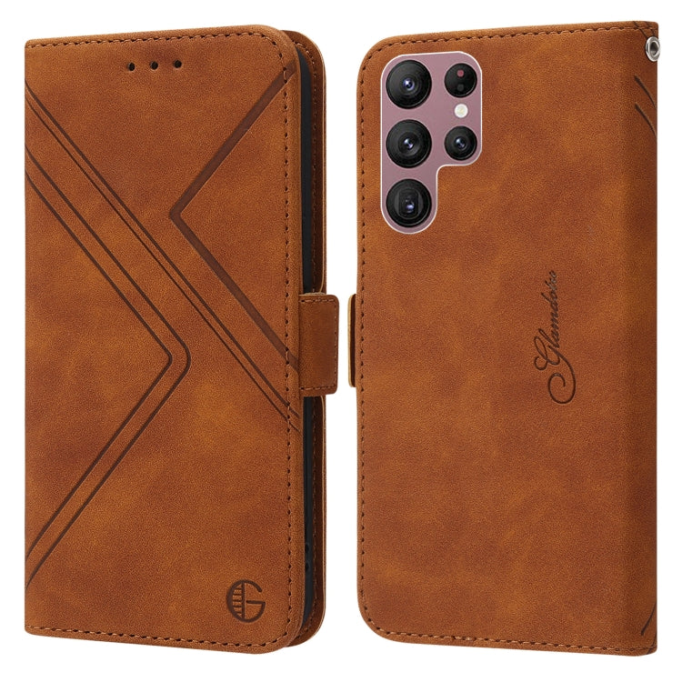 For Samsung Galaxy S22 Ultra 5G RFID Geometric Line Flip Leather Phone Case