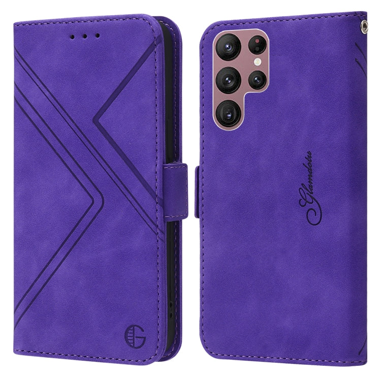 For Samsung Galaxy S22 Ultra 5G RFID Geometric Line Flip Leather Phone Case