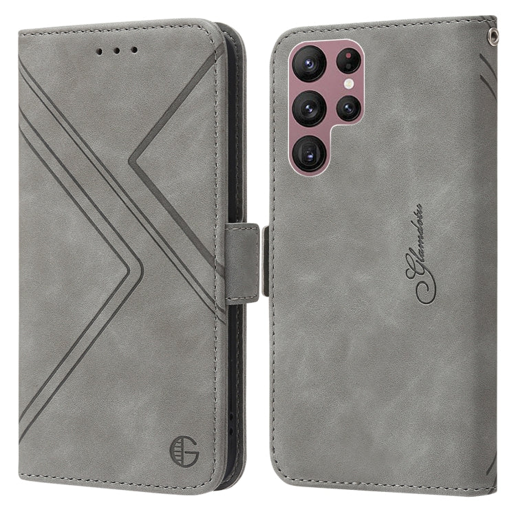 For Samsung Galaxy S22 Ultra 5G RFID Geometric Line Flip Leather Phone Case