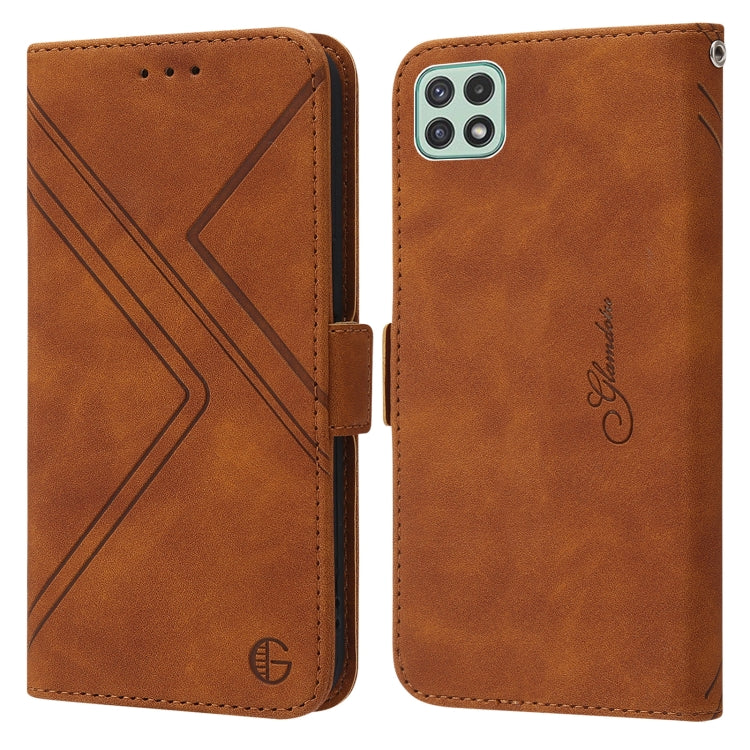 For Samsung Galaxy A22 5G RFID Geometric Line Flip Leather Phone Case