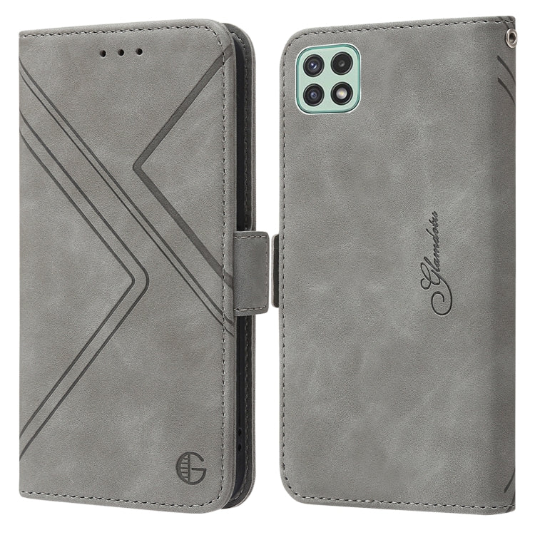 For Samsung Galaxy A22 5G RFID Geometric Line Flip Leather Phone Case