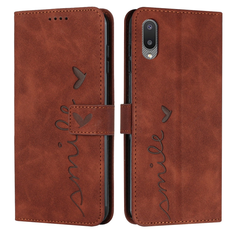 For Samsung Galaxy A02/M02 Skin Feel Heart Pattern Leather Phone Case