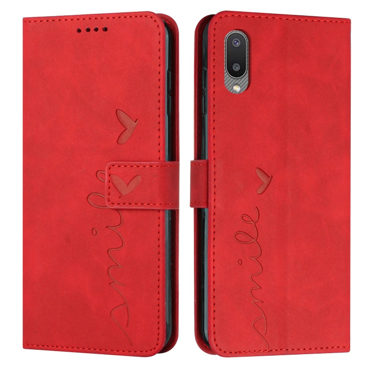 For Samsung Galaxy A02/M02 Skin Feel Heart Pattern Leather Phone Case