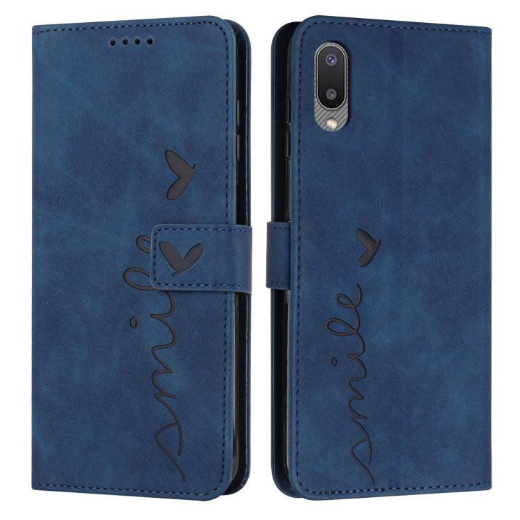 For Samsung Galaxy A02/M02 Skin Feel Heart Pattern Leather Phone Case