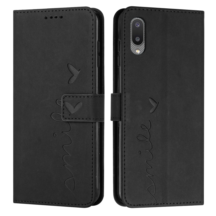 For Samsung Galaxy A02/M02 Skin Feel Heart Pattern Leather Phone Case