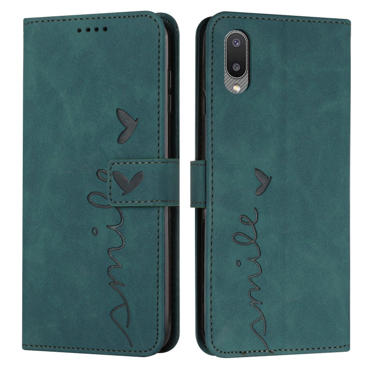 For Samsung Galaxy A02/M02 Skin Feel Heart Pattern Leather Phone Case