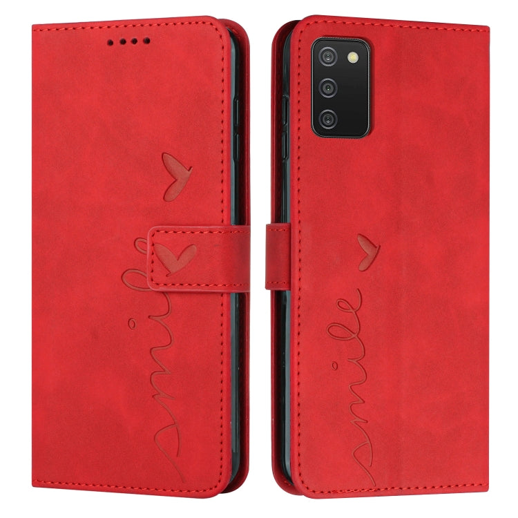 For Samsung Galaxy A02S 166mm US Version Skin Feel Heart Pattern Leather Phone Case