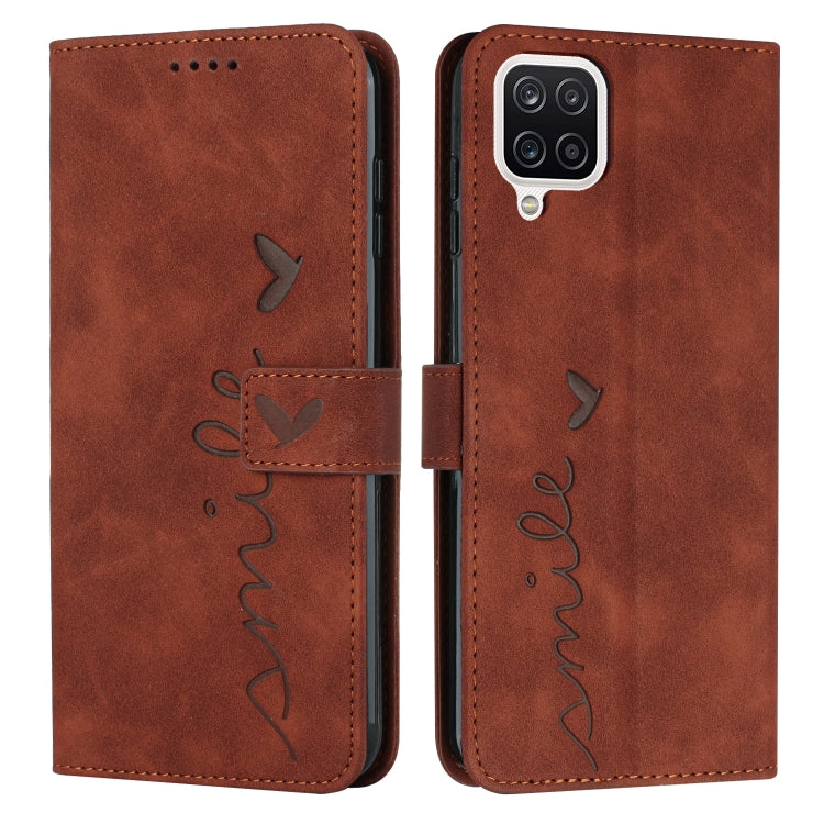 For Samsung Galaxy A12 Skin Feel Heart Pattern Leather Phone Case