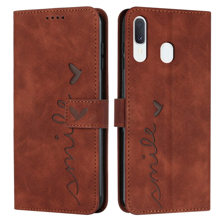 For Samsung Galaxy A20/A30 Skin Feel Heart Pattern Leather Phone Case