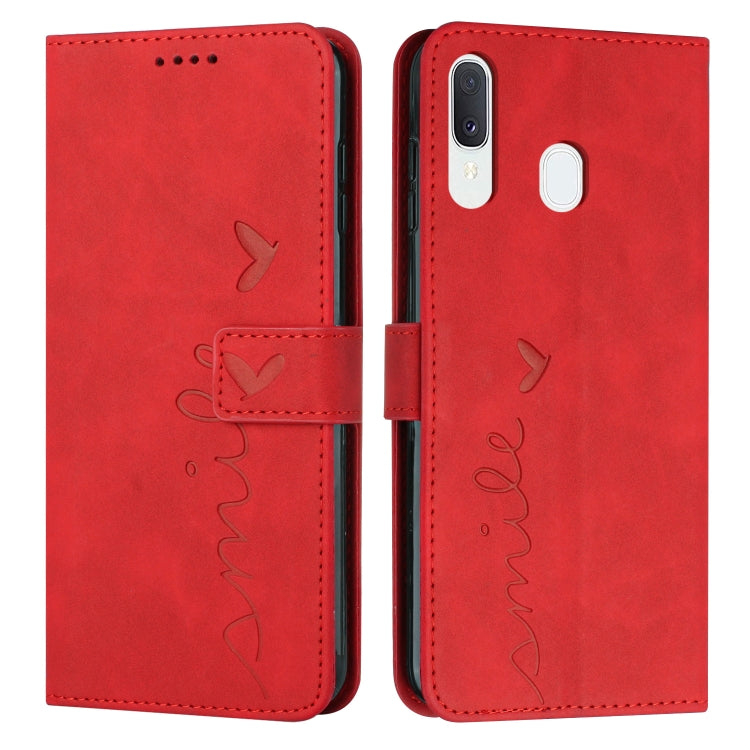 For Samsung Galaxy A20/A30 Skin Feel Heart Pattern Leather Phone Case