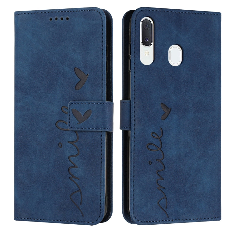 For Samsung Galaxy A20/A30 Skin Feel Heart Pattern Leather Phone Case