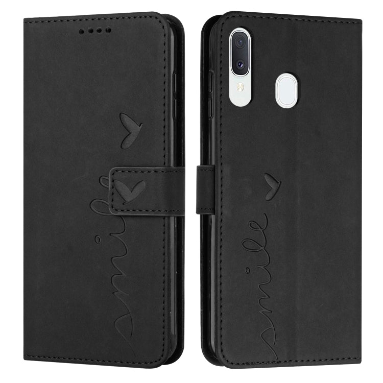 For Samsung Galaxy A20/A30 Skin Feel Heart Pattern Leather Phone Case