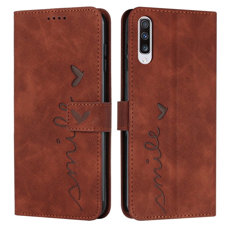 For Samsung Galaxy A50 Skin Feel Heart Pattern Leather Phone Case