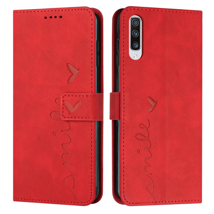For Samsung Galaxy A50 Skin Feel Heart Pattern Leather Phone Case