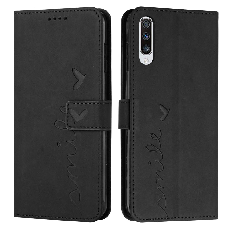 For Samsung Galaxy A50 Skin Feel Heart Pattern Leather Phone Case