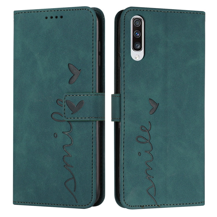 For Samsung Galaxy A50 Skin Feel Heart Pattern Leather Phone Case