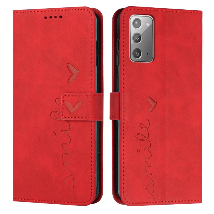 For Samsung Galaxy Note20 Skin Feel Heart Pattern Leather Phone Case